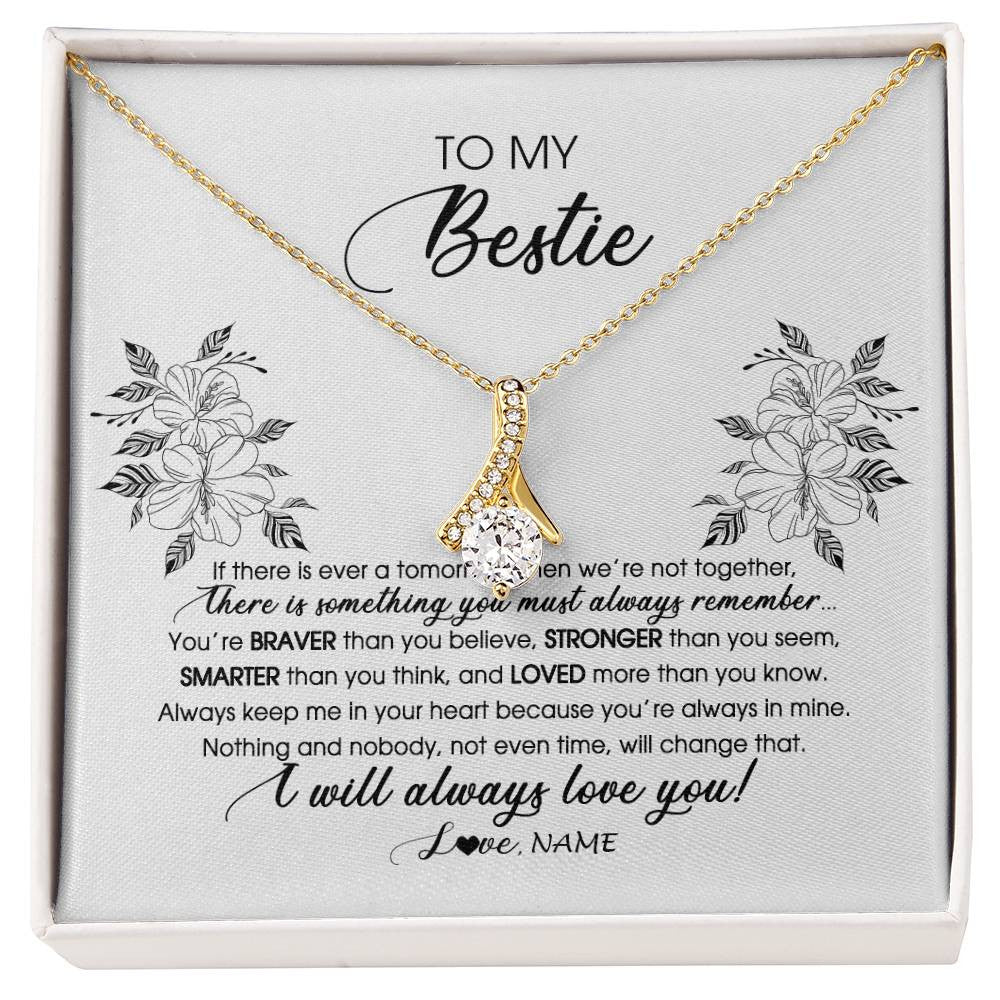 Alluring Beauty Necklace 18K Yellow Gold Finish | Personalized To My Bestie Necklace From Friend Sister Not Even Time Floral Bestie Best Friends Birthday Graduation Christmas Customized Message Card | siriusteestore