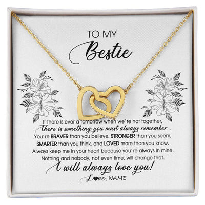 Interlocking Hearts Necklace 18K Yellow Gold Finish | Personalized To My Bestie Necklace From Friend Sister Not Even Time Floral Bestie Best Friends Birthday Graduation Christmas Customized Message Card | siriusteestore