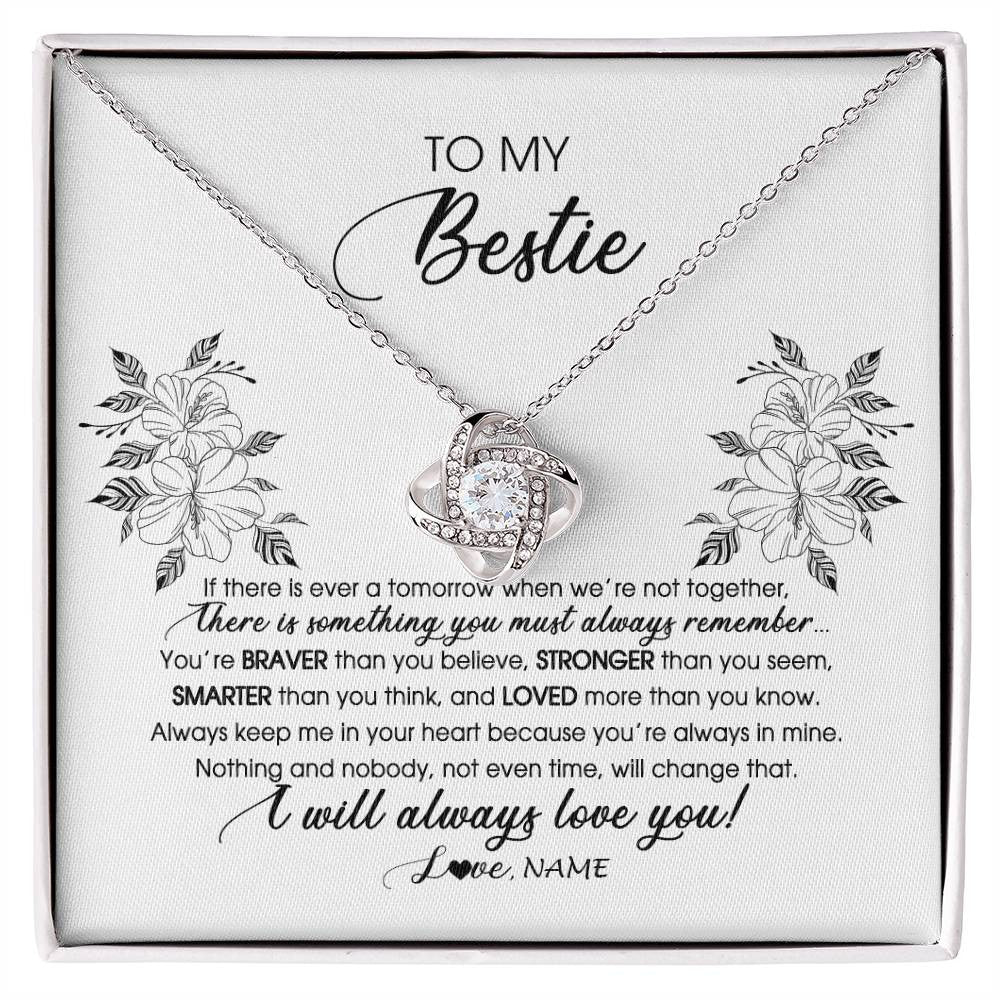 Love Knot Necklace 14K White Gold Finish | Personalized To My Bestie Necklace From Friend Sister Not Even Time Floral Bestie Best Friends Birthday Graduation Christmas Customized Message Card | siriusteestore