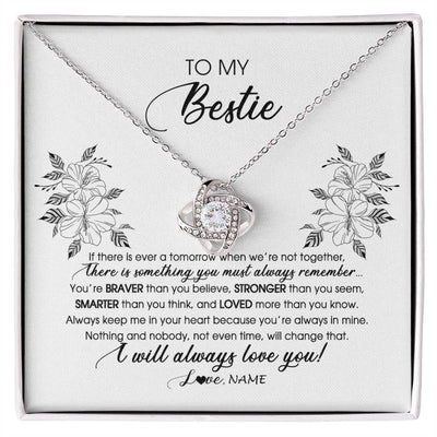 Love Knot Necklace 14K White Gold Finish | Personalized To My Bestie Necklace From Friend Sister Not Even Time Floral Bestie Best Friends Birthday Graduation Christmas Customized Message Card | siriusteestore