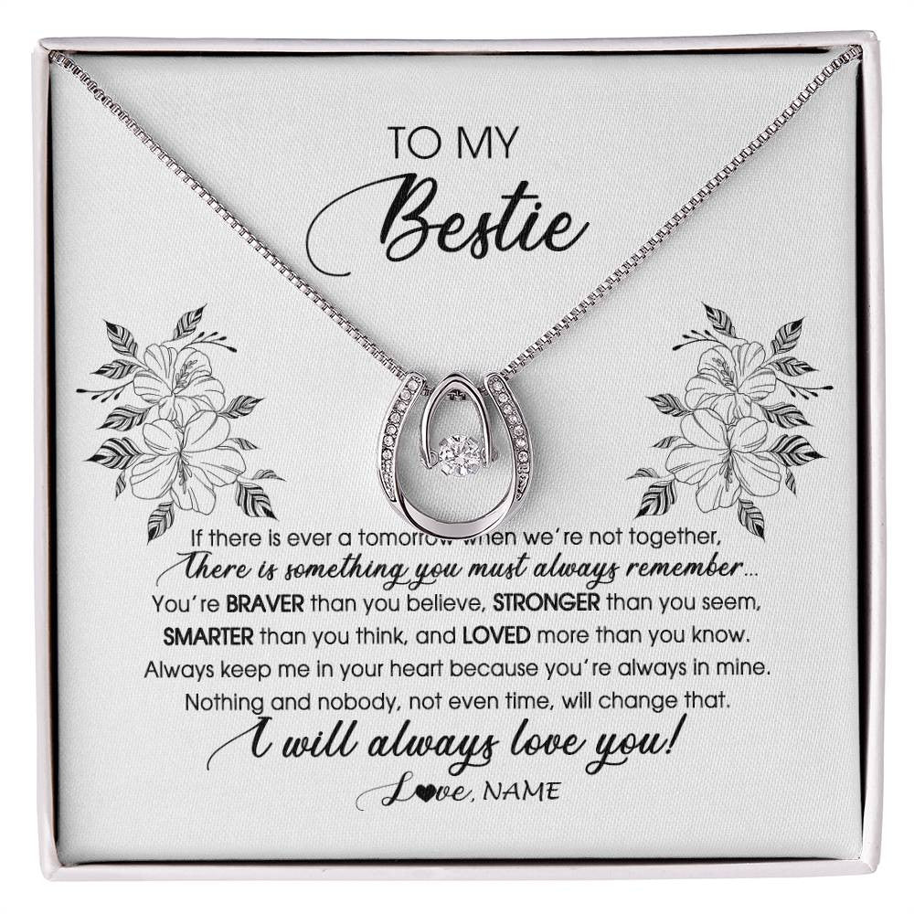 Lucky In Love Necklace 14K White Gold Finish | Personalized To My Bestie Necklace From Friend Sister Not Even Time Floral Bestie Best Friends Birthday Graduation Christmas Customized Message Card | siriusteestore