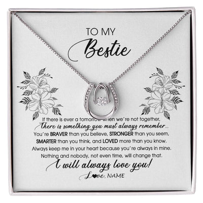 Lucky In Love Necklace 14K White Gold Finish | Personalized To My Bestie Necklace From Friend Sister Not Even Time Floral Bestie Best Friends Birthday Graduation Christmas Customized Message Card | siriusteestore
