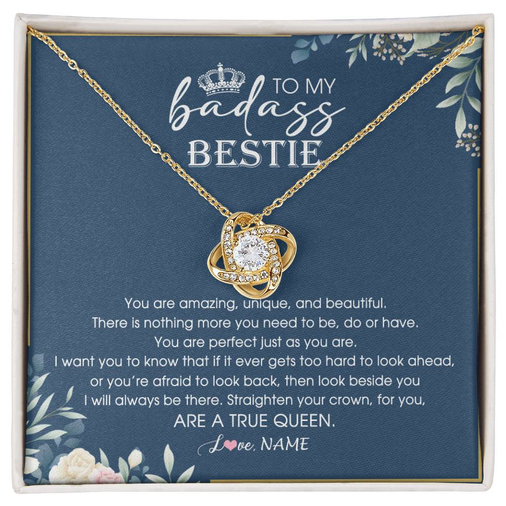 Love Knot Necklace 18K Yellow Gold Finish | 1 | Personalized To My Bestie Necklace From Friend Sister Straighten Your Crown Queen Sister Pendant Jewelry Birthday Christmas Customized Gift Box Message Card | siriusteestore