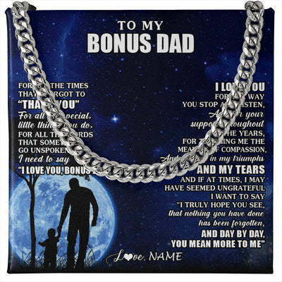 Cuban Link Chain Necklace Stainless Steel | 1 | Personalized To My Bonus Dad Necklace From Step Daughter Son Thank You Grateful Love Stepdad Birthday Fathers Day Christmas Customized Gift Box Message Card | siriusteestore