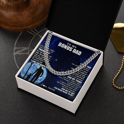 Cuban Link Chain Necklace Stainless Steel | 2 | Personalized To My Bonus Dad Necklace From Step Daughter Son Thank You Grateful Love Stepdad Birthday Fathers Day Christmas Customized Gift Box Message Card | siriusteestore
