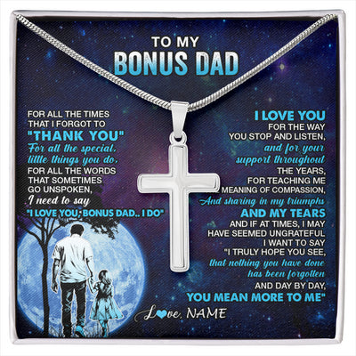 Stainless Cross Necklace Stainless Steel | 1 | Personalized To My Bonus Dad Necklace From Stepdaughter Thank You Day By Day Stepdad Birthday Gifts Fathers Day Christmas Customized Gift Box Message Card | siriusteestore