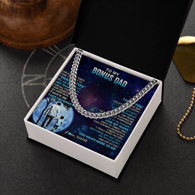 Cuban Link Chain Necklace Stainless Steel | 2 | Personalized To My Bonus Dad Necklace From Stepson Thank You Day By Day Stepdad Birthday Gifts Fathers Day Christmas Customized Gift Box Message Card | siriusteestore