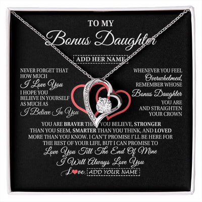 Forever Love Necklace 14K White Gold Finish | 1 | Personalized To My Bonus Daughter Birthday Gifts From Stepmother Stepdad Always Love You Stepdaughter Gifts Necklace Christmas Custom Gift Box Message Card | siriusteestore.myshopify