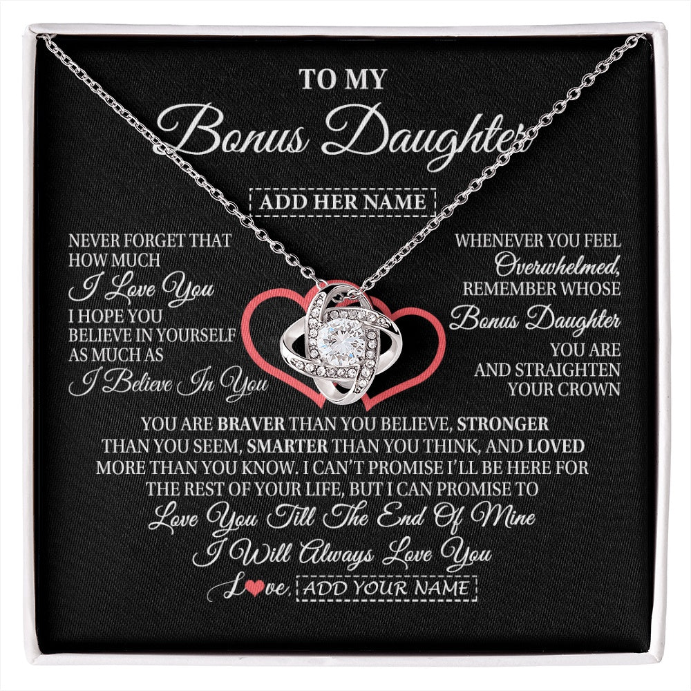 Love Knot Necklace 14K White Gold Finish | 1 | Personalized To My Bonus Daughter Birthday Gifts From Stepmother Stepdad Always Love You Stepdaughter Gifts Necklace Christmas Custom Gift Box Message Card | siriusteestore.myshopify