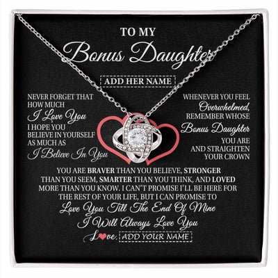 Love Knot Necklace 14K White Gold Finish | 1 | Personalized To My Bonus Daughter Birthday Gifts From Stepmother Stepdad Always Love You Stepdaughter Gifts Necklace Christmas Custom Gift Box Message Card | siriusteestore.myshopify