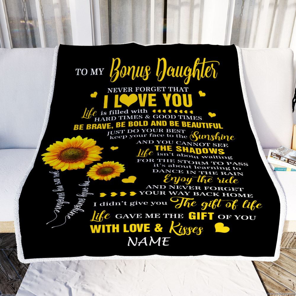 Personalized To My Bonus Daughter Blanket From Stepmom Sunflower Never Forget I Love You Birthday Celebrating Graduation Gift Christmas Fleece Blanket | siriusteestore