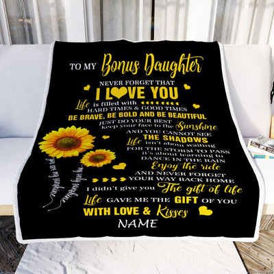 Personalized To My Bonus Daughter Blanket From Stepmom Sunflower Never Forget I Love You Birthday Celebrating Graduation Gift Christmas Fleece Blanket | siriusteestore