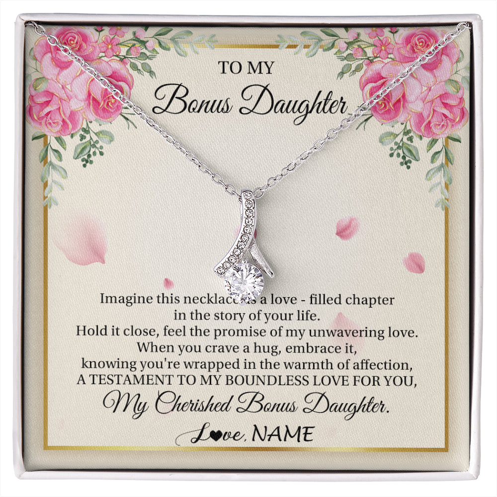 Alluring Beauty Necklace 14K White Gold Finish | 1 | Personalized To My Bonus Daughter From Stepmom Imagine This Necklace As A Love Stepddaughter Birthday Jewelry Christmas Customized Gift Box Message Card | siriusteestore
