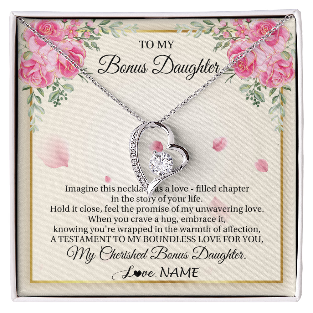 Forever Love Necklace 14K White Gold Finish | 1 | Personalized To My Bonus Daughter From Stepmom Imagine This Necklace As A Love Stepddaughter Birthday Jewelry Christmas Customized Gift Box Message Card | siriusteestore