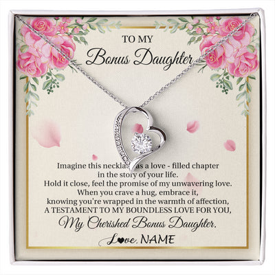 Forever Love Necklace 14K White Gold Finish | 1 | Personalized To My Bonus Daughter From Stepmom Imagine This Necklace As A Love Stepddaughter Birthday Jewelry Christmas Customized Gift Box Message Card | siriusteestore