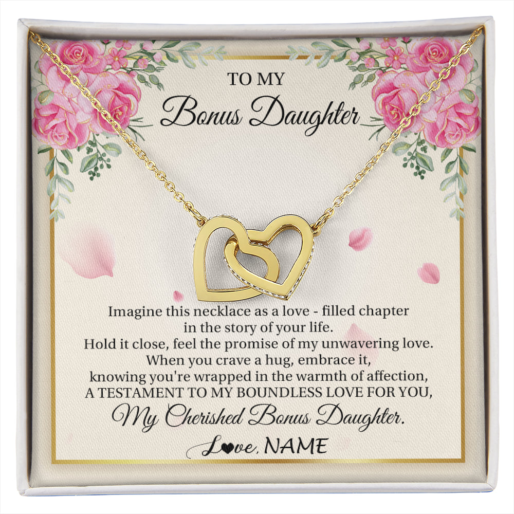 Interlocking Hearts Necklace 18K Yellow Gold Finish | 1 | Personalized To My Bonus Daughter From Stepmom Imagine This Necklace As A Love Stepddaughter Birthday Jewelry Christmas Customized Gift Box Message Card | siriusteestore