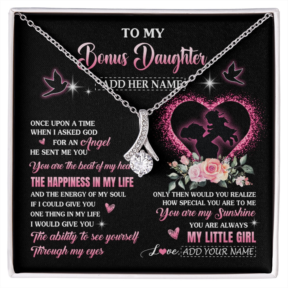 Alluring Beauty Necklace 14K White Gold Finish | 1 | Personalized To My Bonus Daughter From Stepmom Necklace Once Upon A Time Birthday Graduation Gifts For Stepdaughter Christmas Custom Gift Box Message Card | siriusteestore.myshopify