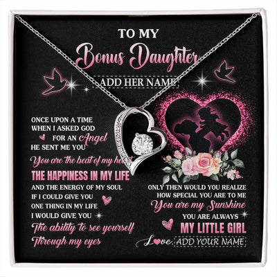 Forever Love Necklace 14K White Gold Finish | 1 | Personalized To My Bonus Daughter From Stepmom Necklace Once Upon A Time Birthday Graduation Gifts For Stepdaughter Christmas Custom Gift Box Message Card | siriusteestore.myshopify