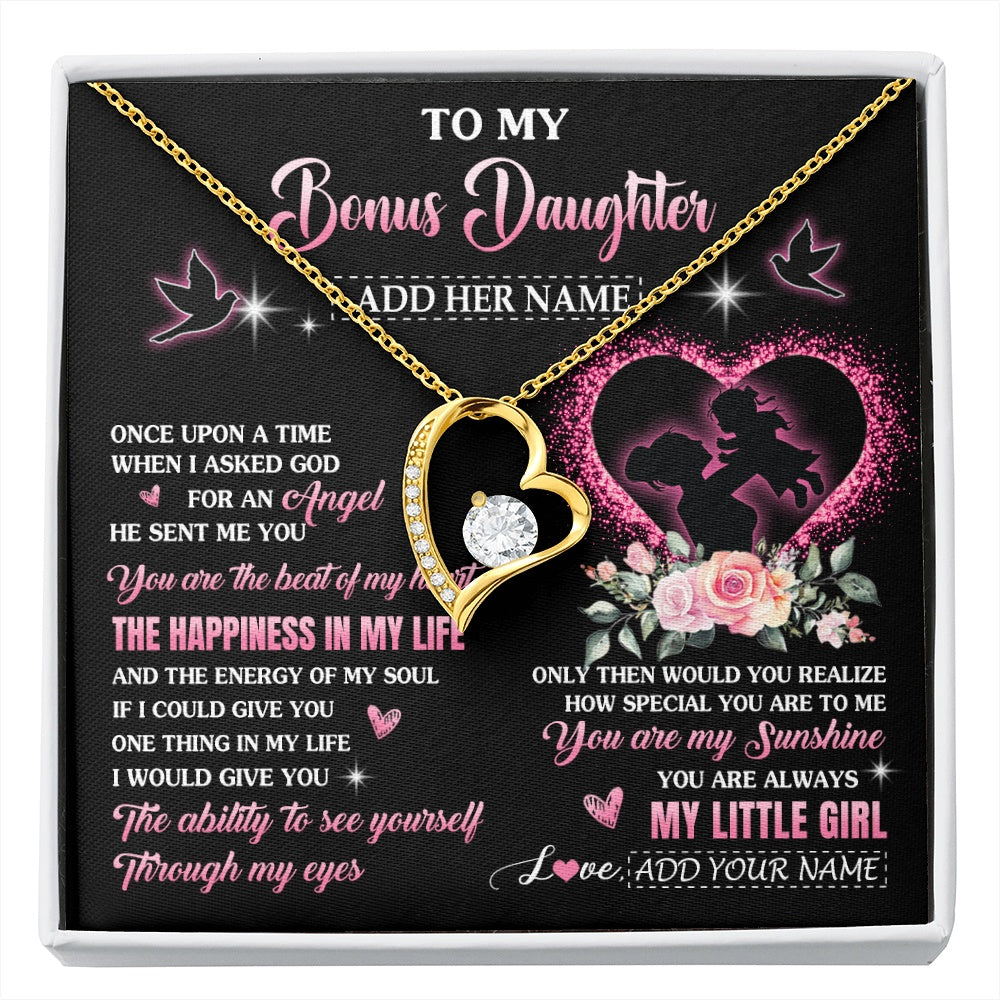 Forever Love Necklace 18K Yellow Gold Finish | 1 | Personalized To My Bonus Daughter From Stepmom Necklace Once Upon A Time Birthday Graduation Gifts For Stepdaughter Christmas Custom Gift Box Message Card | siriusteestore.myshopify