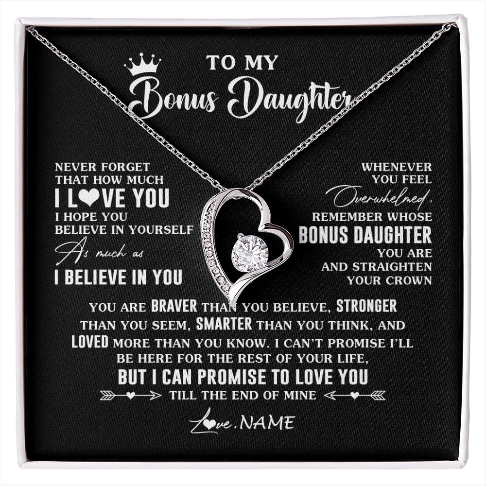 Forever Love Necklace 14K White Gold Finish | 1 | Personalized To My Bonus Daughter Gifs From Bonus Mom Necklace How Much I Love You Stepddaughter Birthday Gifts Christmas Customized Gift Box Message Card | siriusteestore