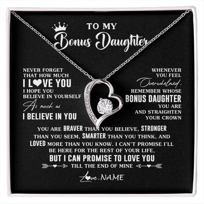 Forever Love Necklace 14K White Gold Finish | 1 | Personalized To My Bonus Daughter Gifs From Bonus Mom Necklace How Much I Love You Stepddaughter Birthday Gifts Christmas Customized Gift Box Message Card | siriusteestore