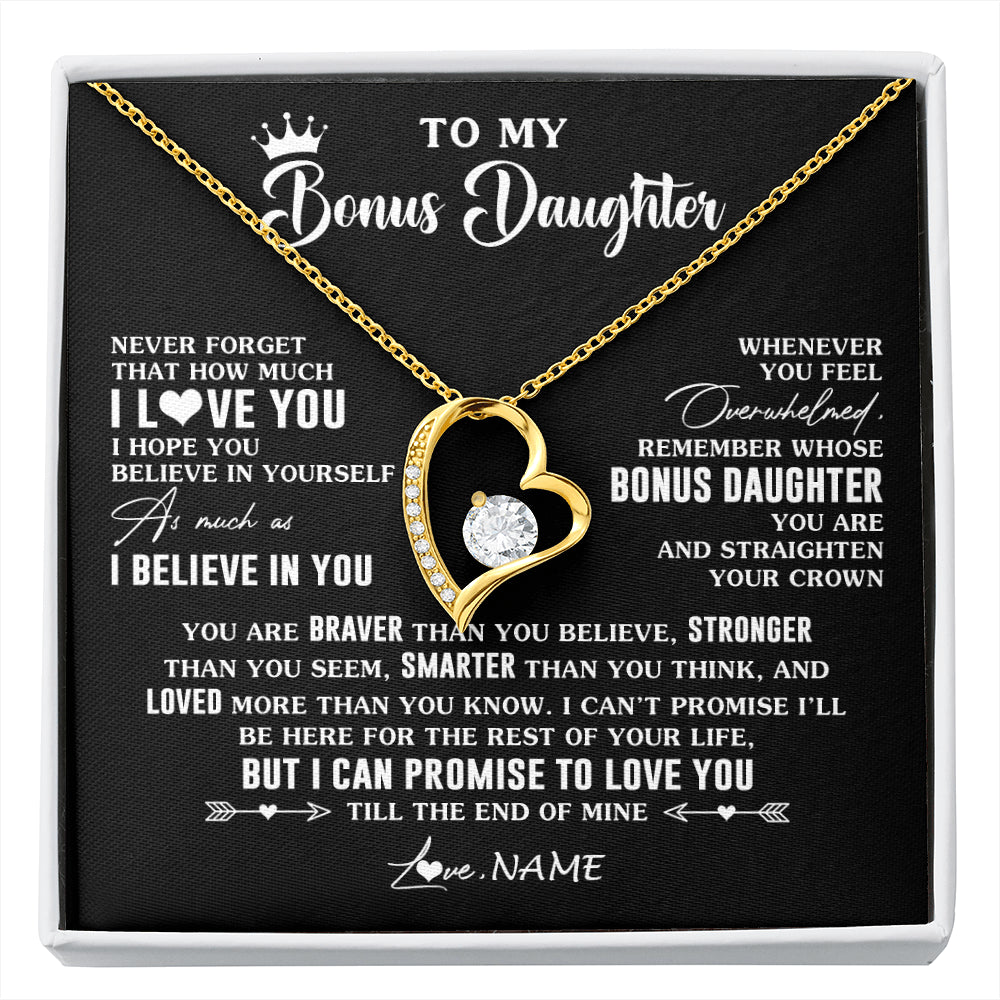 Forever Love Necklace 18K Yellow Gold Finish | 1 | Personalized To My Bonus Daughter Gifs From Bonus Mom Necklace How Much I Love You Stepddaughter Birthday Gifts Christmas Customized Gift Box Message Card | siriusteestore