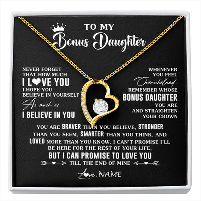 Forever Love Necklace 18K Yellow Gold Finish | 1 | Personalized To My Bonus Daughter Gifs From Bonus Mom Necklace How Much I Love You Stepddaughter Birthday Gifts Christmas Customized Gift Box Message Card | siriusteestore