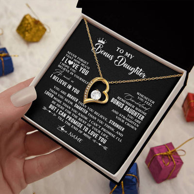 Forever Love Necklace 18K Yellow Gold Finish | 2 | Personalized To My Bonus Daughter Gifs From Bonus Mom Necklace How Much I Love You Stepddaughter Birthday Gifts Christmas Customized Gift Box Message Card | siriusteestore
