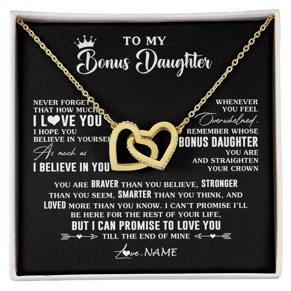 Interlocking Hearts Necklace 18K Yellow Gold Finish | 1 | Personalized To My Bonus Daughter Gifs From Bonus Mom Necklace How Much I Love You Stepddaughter Birthday Gifts Christmas Customized Gift Box Message Card | siriusteestore