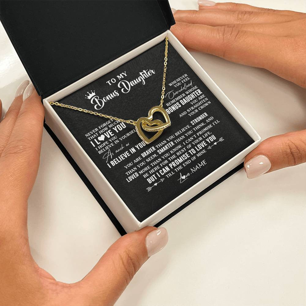 Interlocking Hearts Necklace 18K Yellow Gold Finish | 2 | Personalized To My Bonus Daughter Gifs From Bonus Mom Necklace How Much I Love You Stepddaughter Birthday Gifts Christmas Customized Gift Box Message Card | siriusteestore