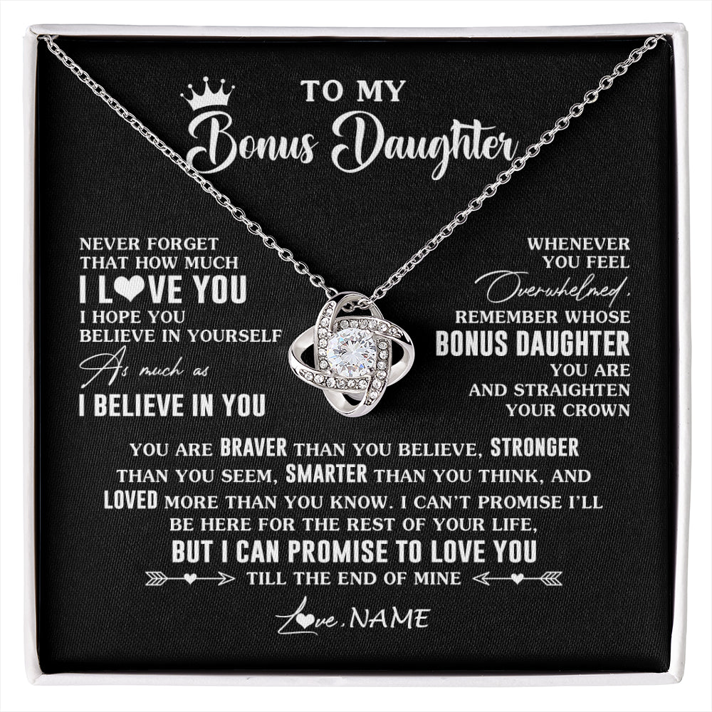 Love Knot Necklace 14K White Gold Finish | 1 | Personalized To My Bonus Daughter Gifs From Bonus Mom Necklace How Much I Love You Stepddaughter Birthday Gifts Christmas Customized Gift Box Message Card | siriusteestore
