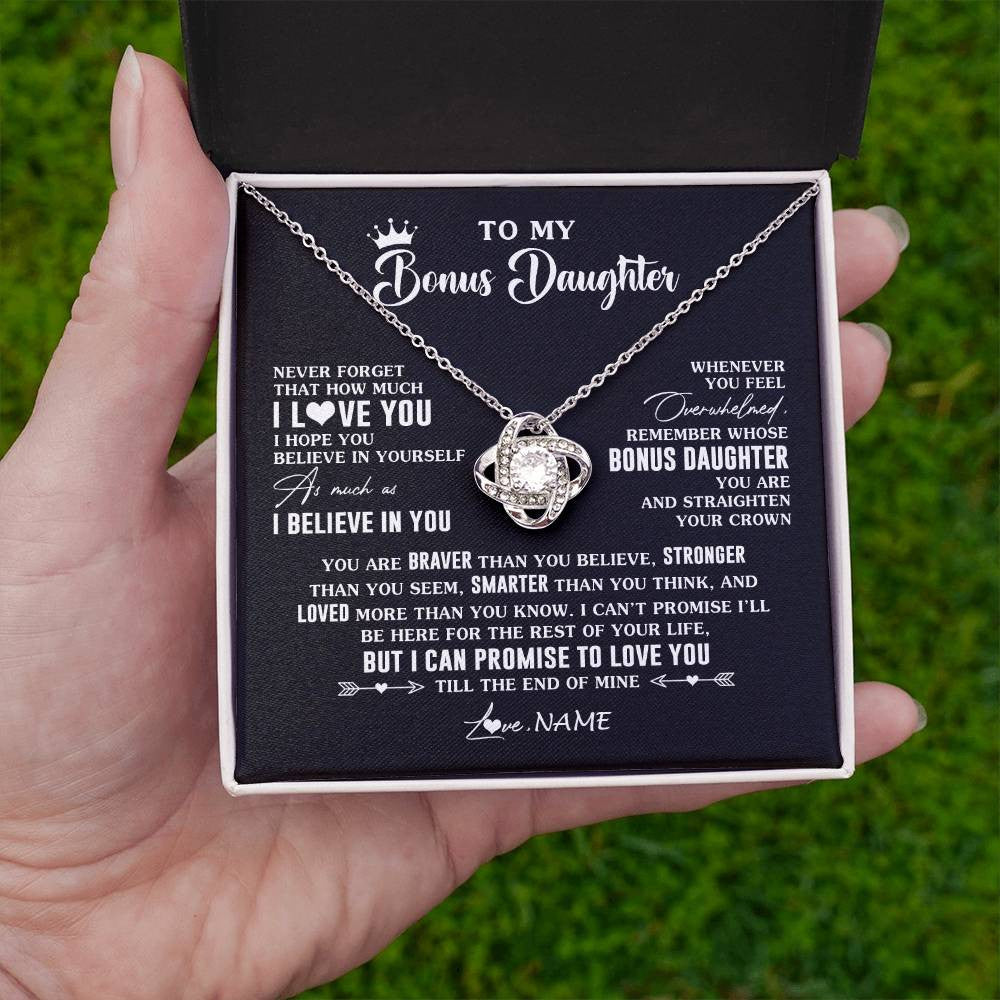 Love Knot Necklace 14K White Gold Finish | 2 | Personalized To My Bonus Daughter Gifs From Bonus Mom Necklace How Much I Love You Stepddaughter Birthday Gifts Christmas Customized Gift Box Message Card | siriusteestore