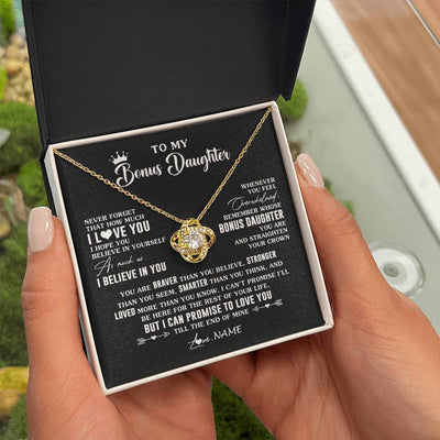 Love Knot Necklace 18K Yellow Gold Finish | 2 | Personalized To My Bonus Daughter Gifs From Bonus Mom Necklace How Much I Love You Stepddaughter Birthday Gifts Christmas Customized Gift Box Message Card | siriusteestore