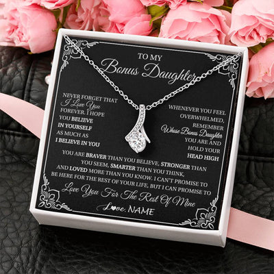 Alluring Beauty Necklace 14K White Gold Finish | 2 | Personalized To My Bonus Daughter Gift From Stepmom Dad Necklace I Love You Believe In You Birthday Gifts Christmas Customized Gift Box Message Card | siriusteestore