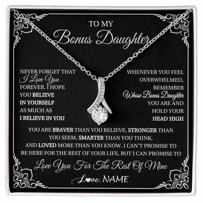 Alluring Beauty Necklace 14K White Gold Finish | 1 | Personalized To My Bonus Daughter Gift From Stepmom Dad Necklace I Love You Believe In You Birthday Gifts Christmas Customized Gift Box Message Card | siriusteestore