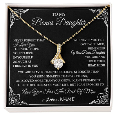 Alluring Beauty Necklace 18K Yellow Gold Finish | 1 | Personalized To My Bonus Daughter Gift From Stepmom Dad Necklace I Love You Believe In You Birthday Gifts Christmas Customized Gift Box Message Card | siriusteestore