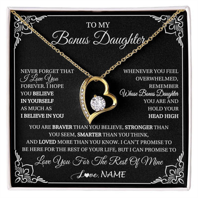 Forever Love Necklace 18K Yellow Gold Finish | 1 | Personalized To My Bonus Daughter Gift From Stepmom Dad Necklace I Love You Believe In You Birthday Gifts Christmas Customized Gift Box Message Card | siriusteestore