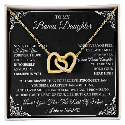 Interlocking Hearts Necklace 18K Yellow Gold Finish | 1 | Personalized To My Bonus Daughter Gift From Stepmom Dad Necklace I Love You Believe In You Birthday Gifts Christmas Customized Gift Box Message Card | siriusteestore