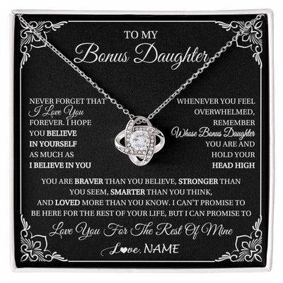 Love Knot Necklace 14K White Gold Finish | 1 | Personalized To My Bonus Daughter Gift From Stepmom Dad Necklace I Love You Believe In You Birthday Gifts Christmas Customized Gift Box Message Card | siriusteestore