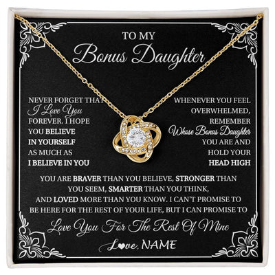 Love Knot Necklace 18K Yellow Gold Finish | 1 | Personalized To My Bonus Daughter Gift From Stepmom Dad Necklace I Love You Believe In You Birthday Gifts Christmas Customized Gift Box Message Card | siriusteestore