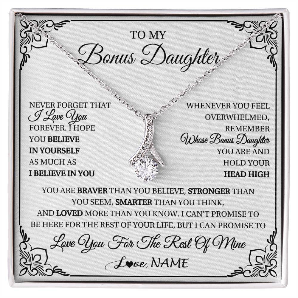 Alluring Beauty Necklace 14K White Gold Finish | 1 | Personalized To My Bonus Daughter Gift Necklace From Stepmom Dad I Love You Believe In You Birthday Gifts Christmas Customized Gift Box Message Card | siriusteestore