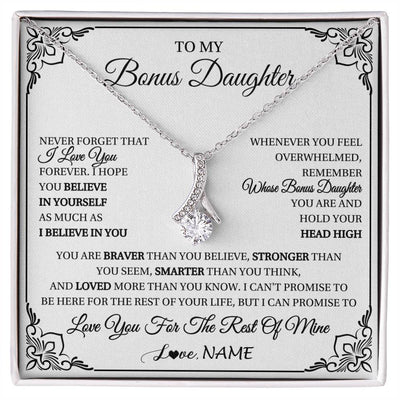 Alluring Beauty Necklace 14K White Gold Finish | 1 | Personalized To My Bonus Daughter Gift Necklace From Stepmom Dad I Love You Believe In You Birthday Gifts Christmas Customized Gift Box Message Card | siriusteestore