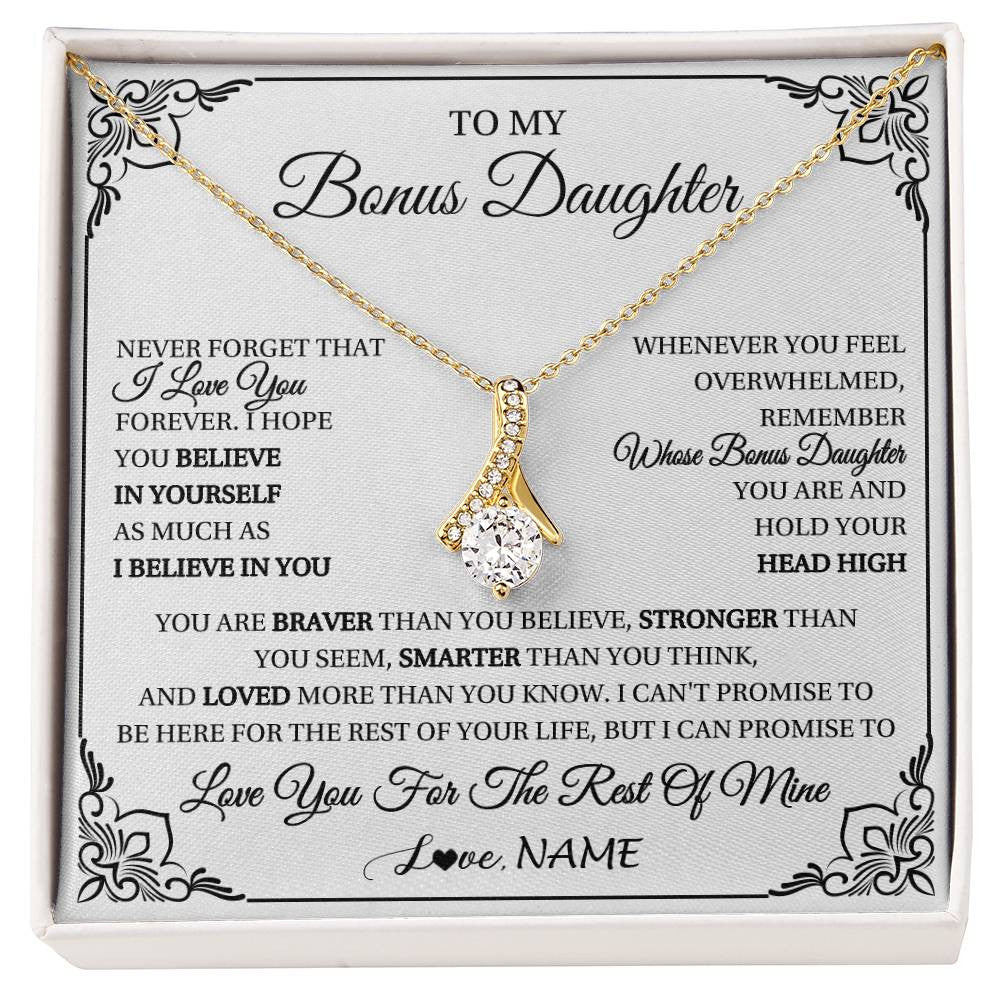 Alluring Beauty Necklace 18K Yellow Gold Finish | 1 | Personalized To My Bonus Daughter Gift Necklace From Stepmom Dad I Love You Believe In You Birthday Gifts Christmas Customized Gift Box Message Card | siriusteestore