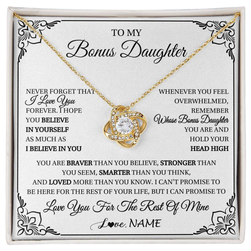 Love Knot Necklace 18K Yellow Gold Finish | 1 | Personalized To My Bonus Daughter Gift Necklace From Stepmom Dad I Love You Believe In You Birthday Gifts Christmas Customized Gift Box Message Card | siriusteestore