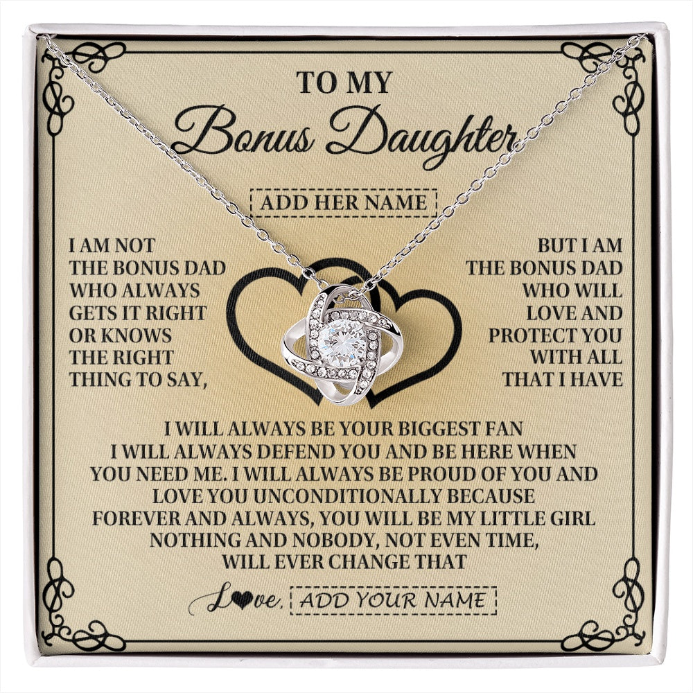 Love Knot Necklace 14K White Gold Finish | 1 | Personalized To My Bonus Daughter Gifts From Stepdad Bonus Daughter Birthday Gifts Jewelry Women Stepdaughter Pendant Necklace Christmas Gift Box Message Card | https://siriusteestore.