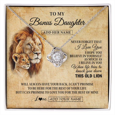 Love Knot Necklace 14K White Gold Finish | 1 | Personalized To My Bonus Daughter Gifts From Stepdad Lion Necklace I Love You Stepdaughter Birthday Gifts Graduation Christmas Custom Gift Box Message Card | siriusteestore.myshopify