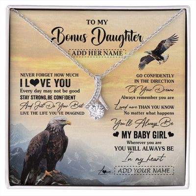 Alluring Beauty Necklace 14K White Gold Finish | 1 | Personalized To My Bonus Daughter Gifts From Stepdad Necklace Eagle Never Forget How Much I Love You Stepdaughter Birthday Christmas Gift Box Message Card | siriusteestore.myshopify