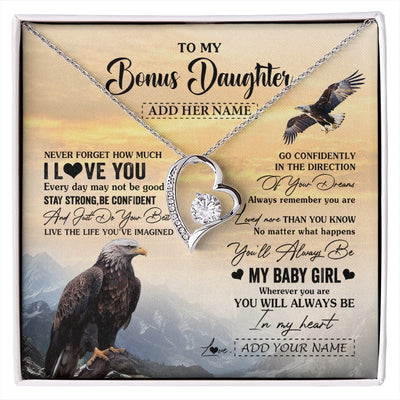 Forever Love Necklace 14K White Gold Finish | 1 | Personalized To My Bonus Daughter Gifts From Stepdad Necklace Eagle Never Forget How Much I Love You Stepdaughter Birthday Christmas Gift Box Message Card | siriusteestore.myshopify