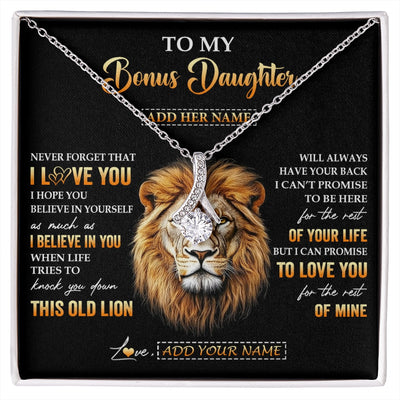 Alluring Beauty Necklace 14K White Gold Finish | 1 | Personalized To My Bonus Daughter Gifts From Stepdad Necklace Old Lion Love You Stepdaughter Birthday Gifts Graduation Christmas Custom Gift Box Message Card | siriusteestore.myshopify