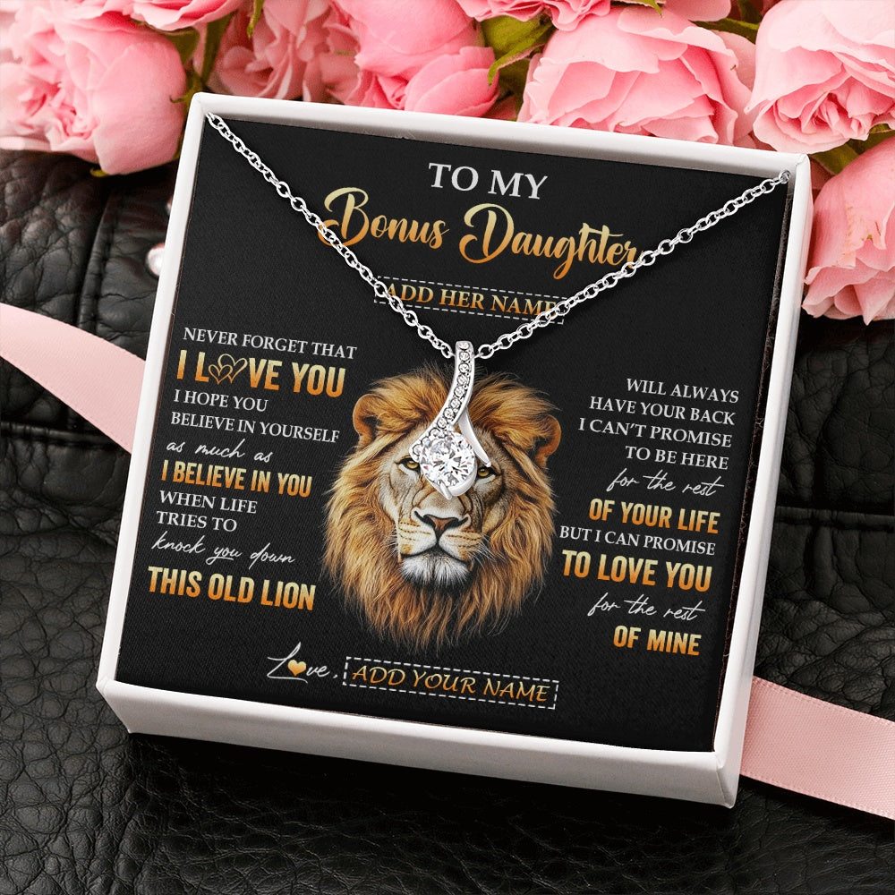 Alluring Beauty Necklace 14K White Gold Finish | 2 | Personalized To My Bonus Daughter Gifts From Stepdad Necklace Old Lion Love You Stepdaughter Birthday Gifts Graduation Christmas Custom Gift Box Message Card | siriusteestore.myshopify